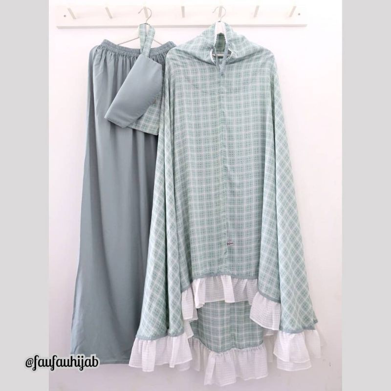 Mukena Faufau butik Rimpel Square hijau pastel