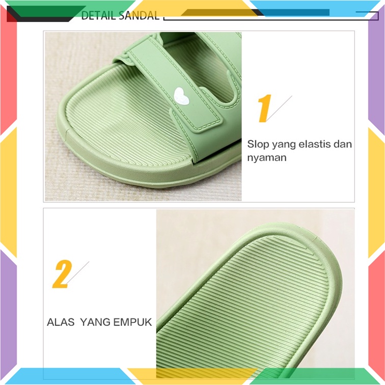 V202-55 Sandal Selop Wanita Wonderly Sendal Flat Cewek Love Ban 2 Slop Jelly Karet Import Mokaya