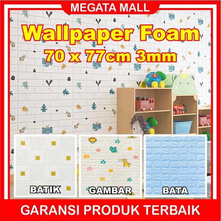 ♫ Megata ♫ A093 Wallpaper Dinding Foam 3D Motif Batu Bata Batik Gambar Anak Dekorasi Sticker Murah