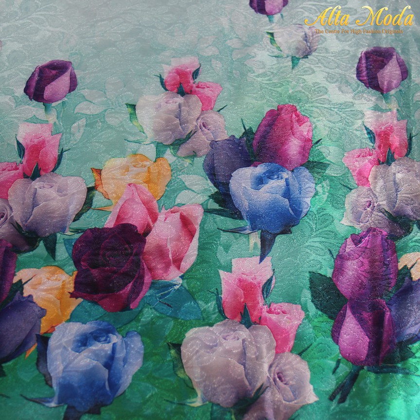 

Alta Moda Sateen Jacquard Green Mix Floral Purple And Blue (1M)