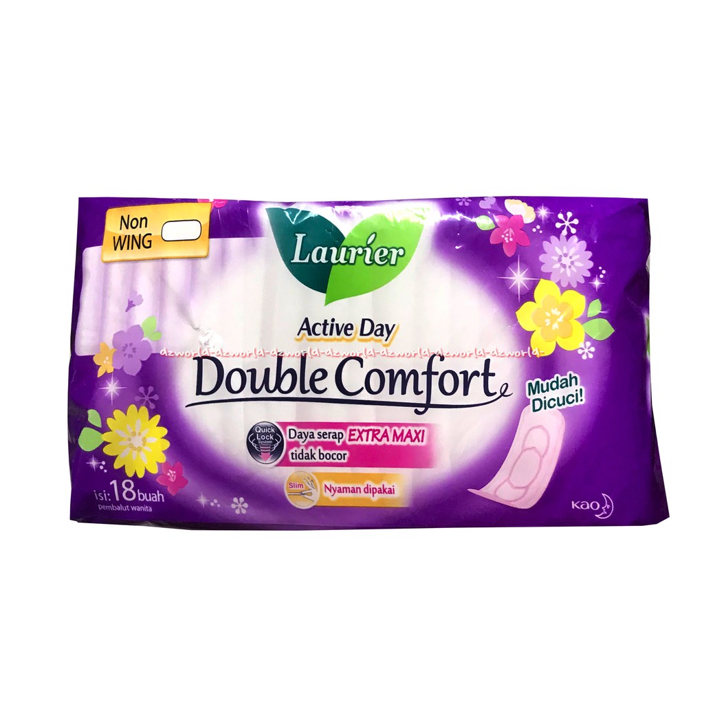 Laurier Active Day 18pcs Double Comfort Pembalut Wanita Regular Non Wing Kemasan ungu