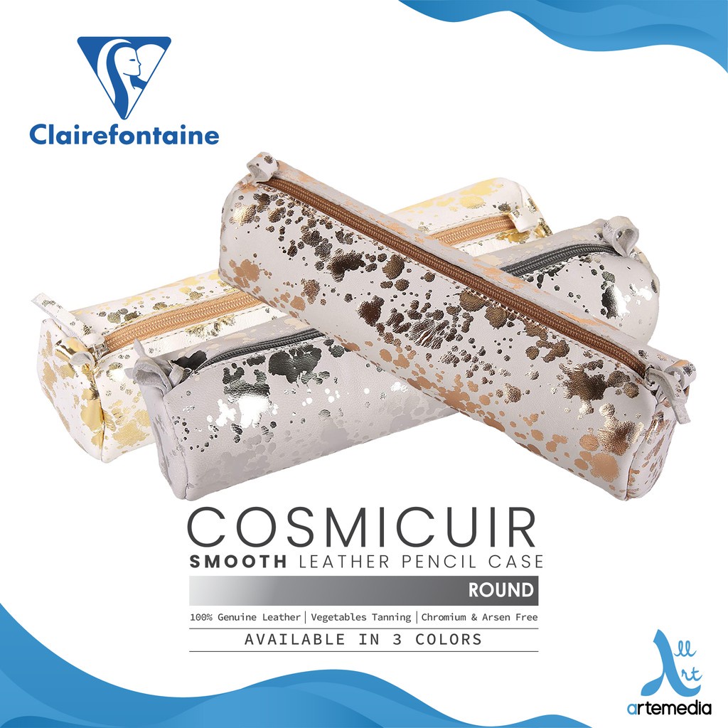 

Clairefontaine Pencil Case Leather Cosmicuir Round Smooth Tempat Pensil Dompet Tas Kosmetik
