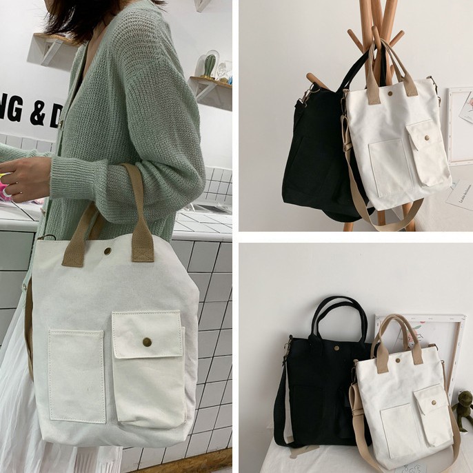 TC-16 tas wanita canvas polos tote bag wanita simple import