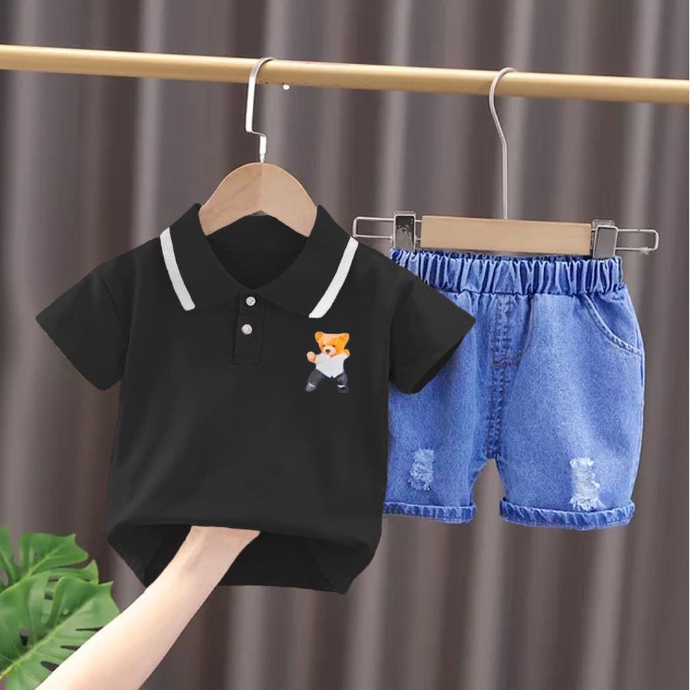 trendy setelan baju kaos polo celana jeans bayi anak motif kungfu panda bear teddy usia 6 bulan-5 tahun best quality terbaru terlaris/ setelan baju kaos polo celana jeans bayi anak laki-laki/ setelan baju kaos polo celana jeans bayi anak perempuan