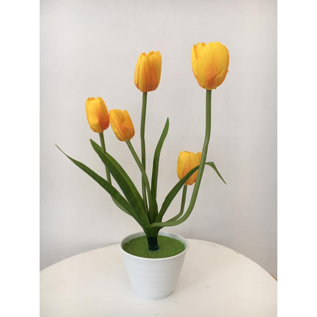 GUNINCO BUNGA TULIP Artifical Flower Palsu Hiasan Meja Rak Gantung Bongsai dengan Pot Plastik Bonsai-2