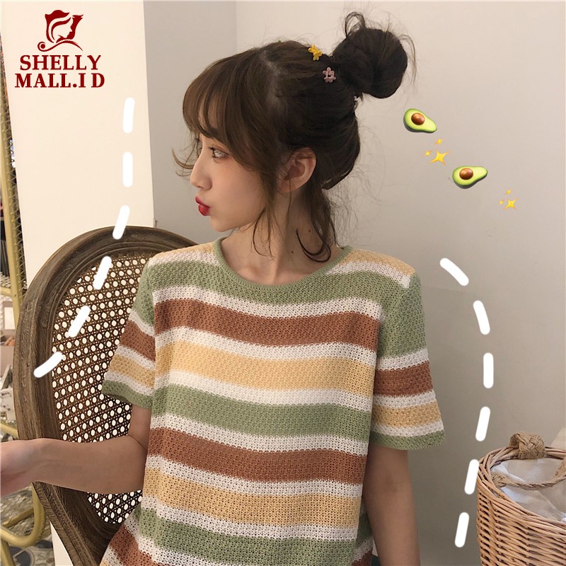  Kaos  T Shirt Wanita Lengan Pendek  dengan Bahan Rajut 