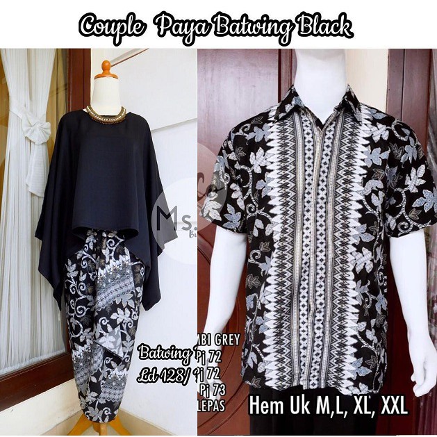 Setelan Couple Kebaya Modern Batwing Dan Kemeja Lengan Pendek