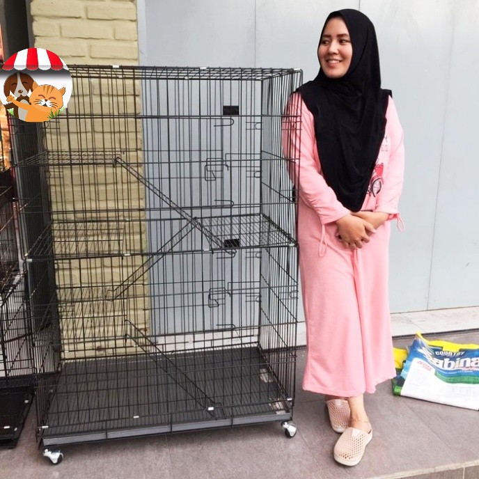 Kandang Kucing Anjing Hewan - Ukuran 90cm 4 Tingkat Pakai Roda