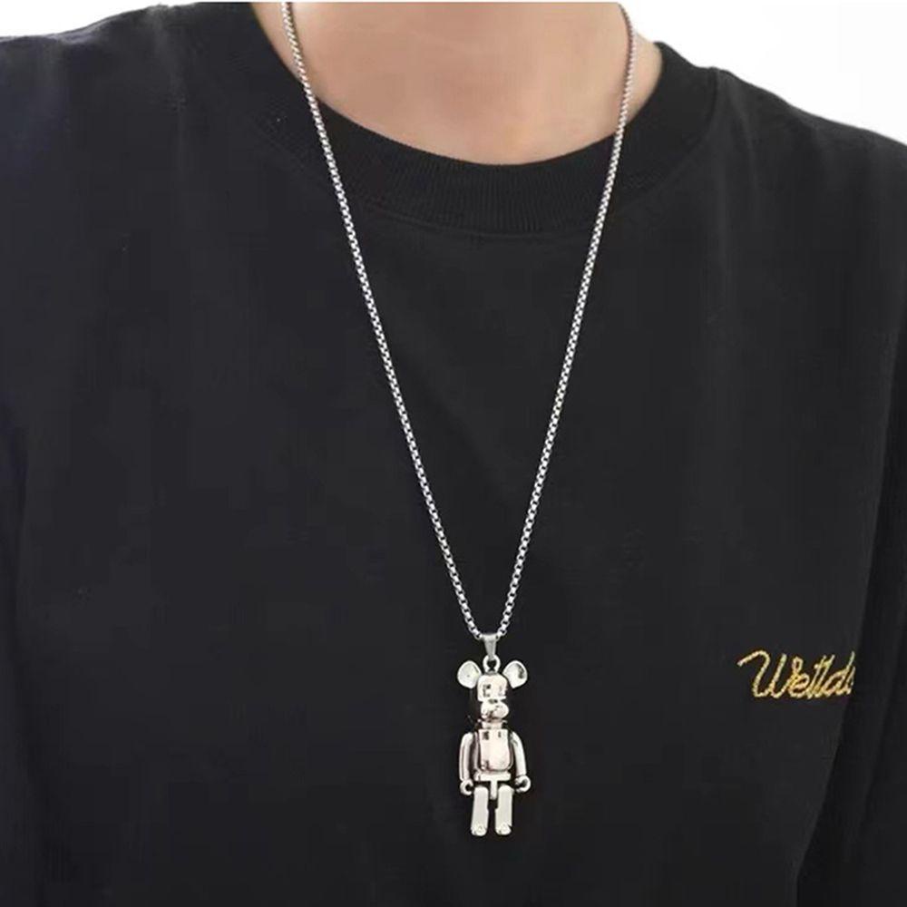 Mxbeauty Violent Bear Kalung Lucu Hitam Vintage Bergerak Violent Bear Liontin Bergerak Rantai Logam Kartun Beruang Sweater Rantai Gaya Korea