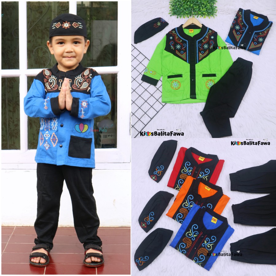 Baju Koko Kurta uk 1-8 Tahun / Setelan PREMIUM BORDIR Muslim Anak Laki Laki Polos Turki Bayi Balita