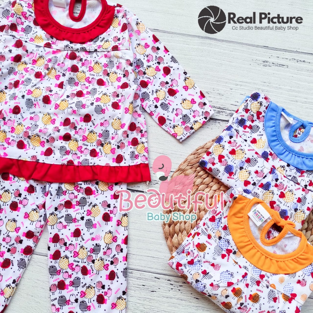Setelan Baju Bayi Panjang Motif Bird / Setelan Piyama Bayi Perempuan 3-12 Bulan / Baju Bayi Perempuan Fauzan / Baby.ou