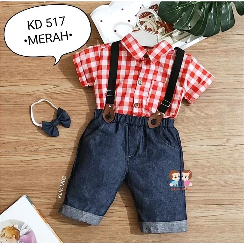 Klik Mds Jumper Anak Bayi Laki-laki Kemeja KD 402 Free Dasi Kupu 1 Ukuran Usia 0-6 Bulan