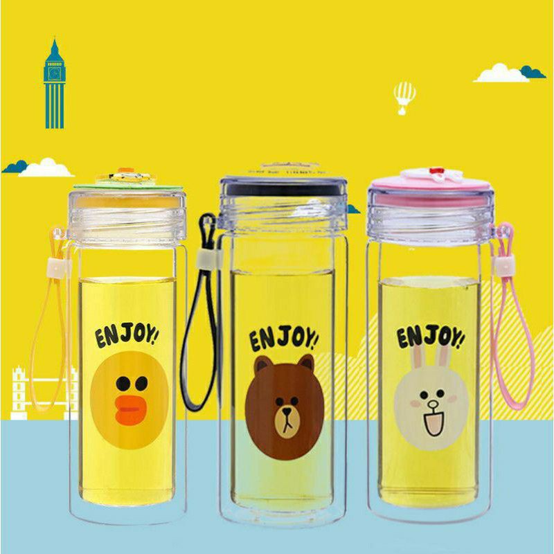 ( GARANSI PECAH )botol minum kaca dua lapis/ botol infuser water dan tahan panas ada penyaringan nya