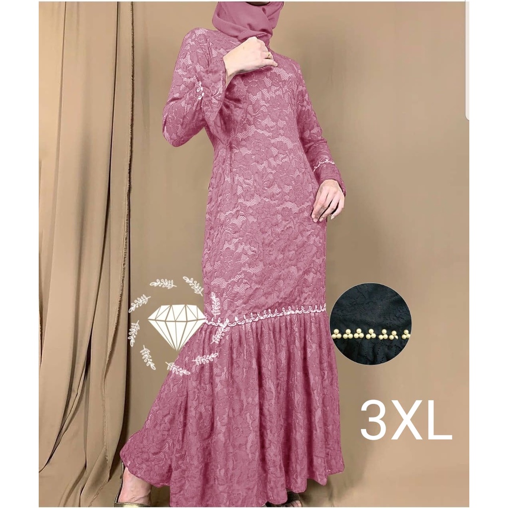 PCS MAXY NURHALIZA DUYUNG MUTIARA BRUKAT FASHION PAKAIAN WANITA DRESS GAMIS MAXI 5 UKURAN M L XL XXL 3XL MS ADA VIDEO REVIEW ASLI PRODUK-Dusty 3XL