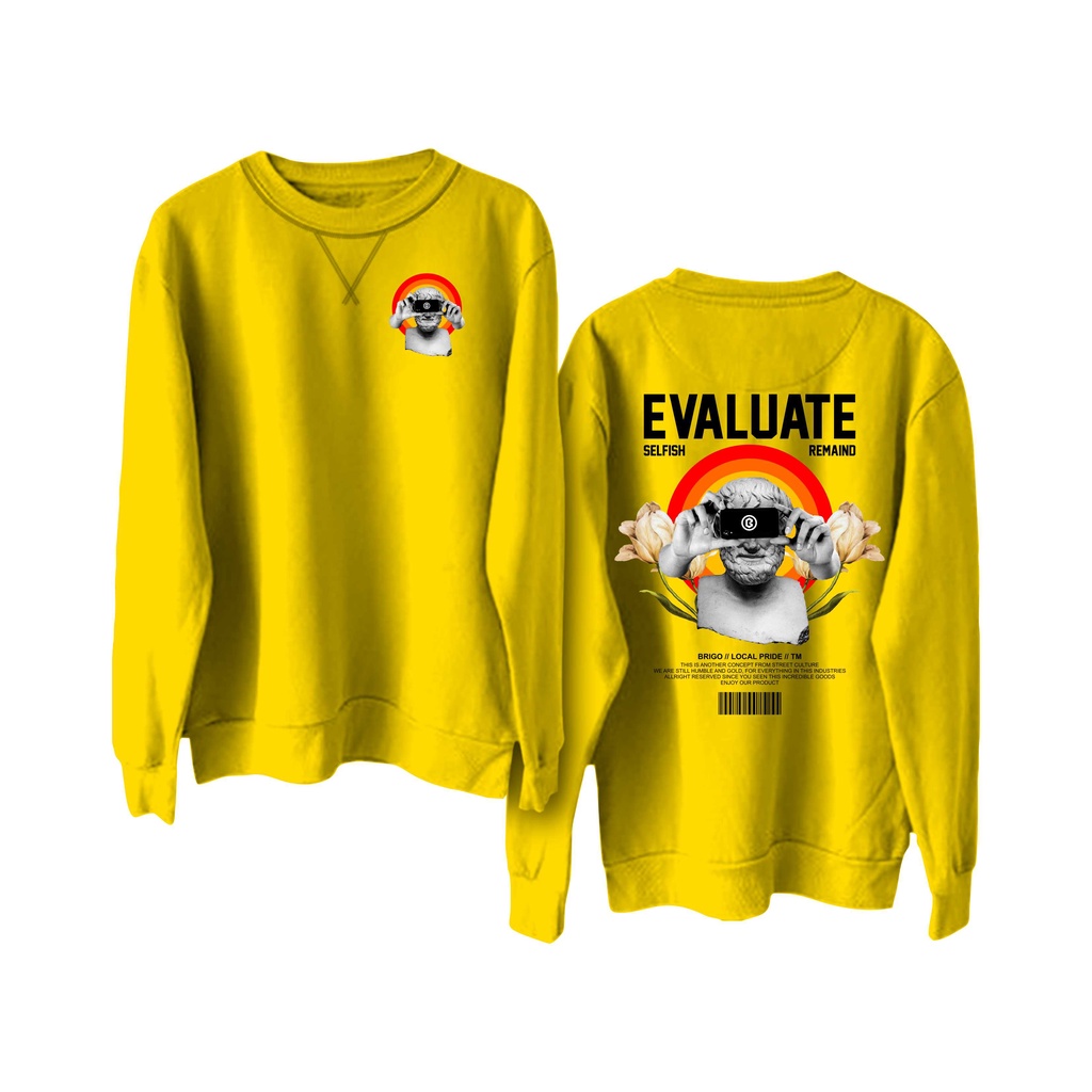 Sweater Crewneck BRIGO  evaluate Sablon DTF Fleece Cotton II BRIGO Basic Sweatshirt  evaluate II Cotton M-XXL (Pria &amp; Wanita) Free stiker&amp;Gantungan Kunci