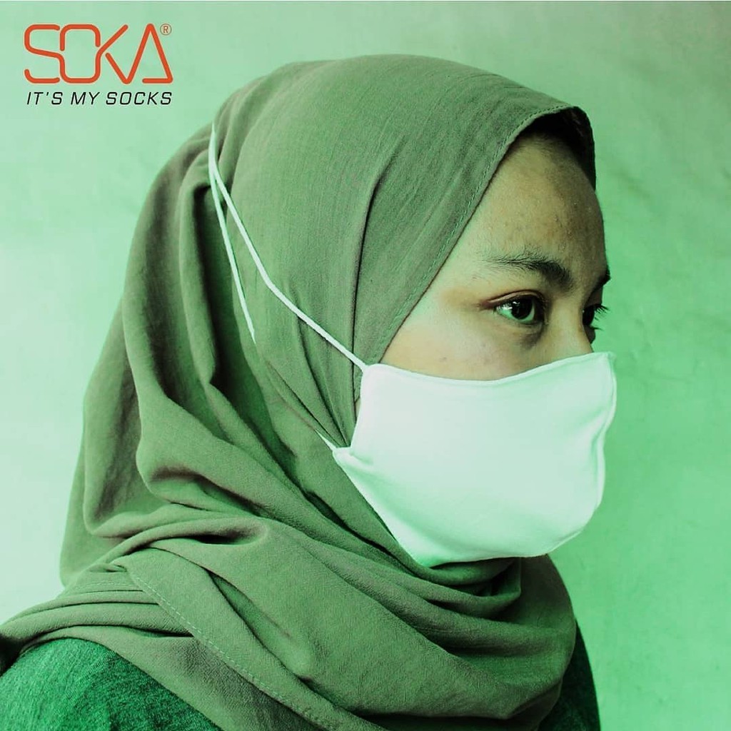 Masker Kain SOKA Non Medis Anti Bakteri Hitam dan Putih / Masker Earloop / Masker Hijab