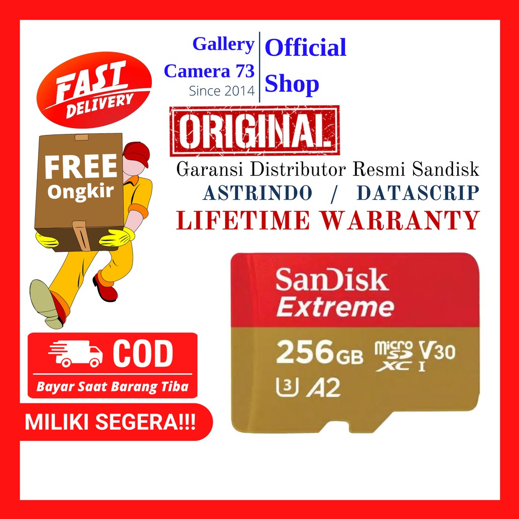 sandisk extreme micro sd 256gb 160mbps uhs-l  4K memori sandisk original memori