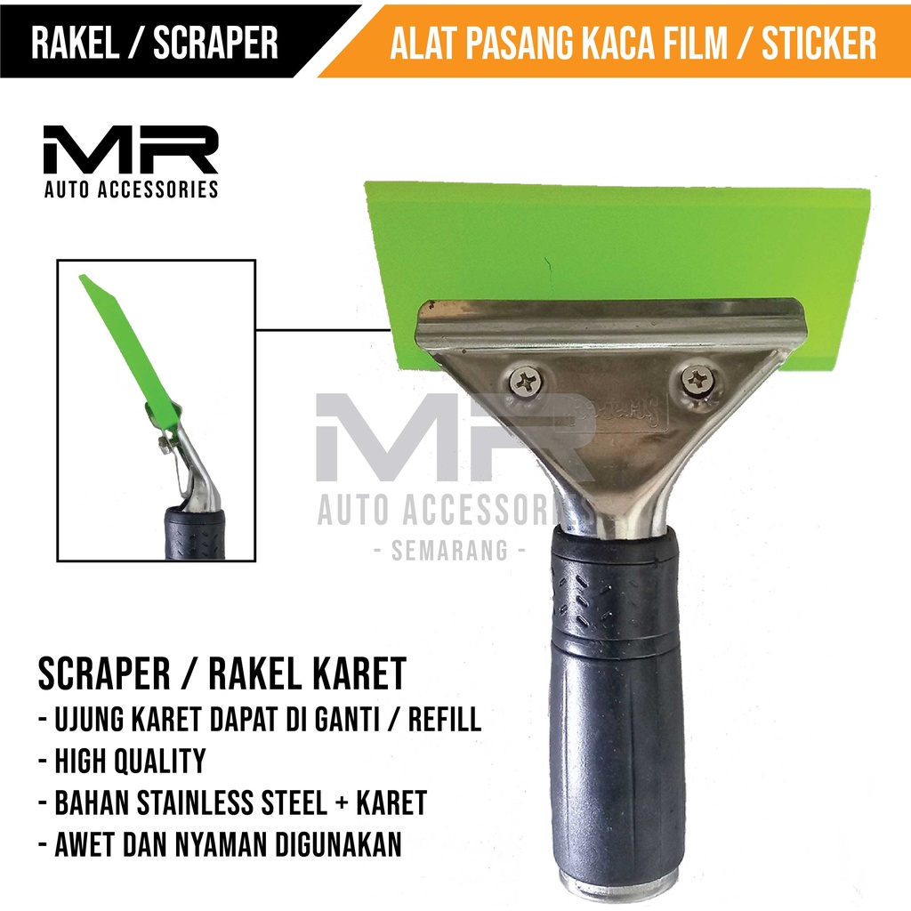 RAKEL STAINLESS ALAT PASANG KACA FILM / WIPER KARET STIKER / SCRAPPER PREMIUM