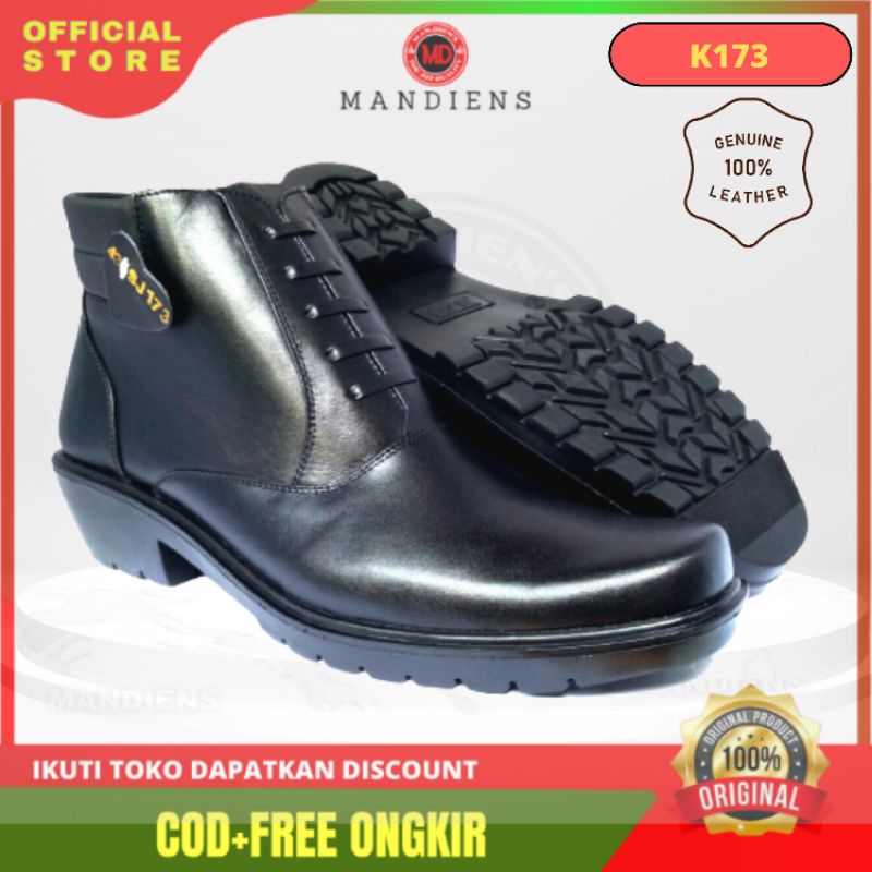 MANDIENS SJK173 - Sepatu Kulit Asli Boots Pdh Tni Polri Dishub Satpam Jenggel Pria Gaya Koboi Biker