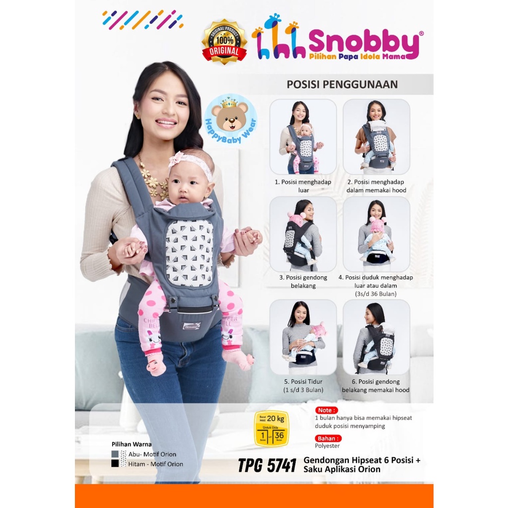 Snobby Gendongan Hipseat 6 Posisi + Saku Aplikasi Orion TPG 5741