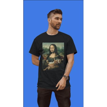 KAOS MONALISA GENDONG KUCING ORIGINAL |KAOS PRIA | KAOS WANITA | KAOS DISTRO