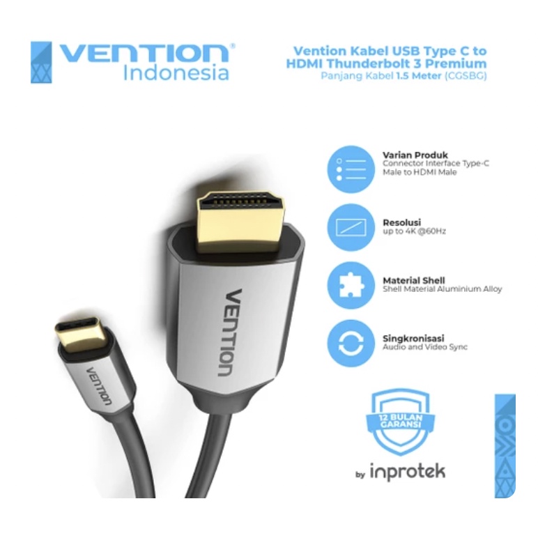 Vention Kabel USB Type C to HDMI 1.5M / 1.5 Meter Tipe C 3.1 to HDMI Cable CGS USB-C