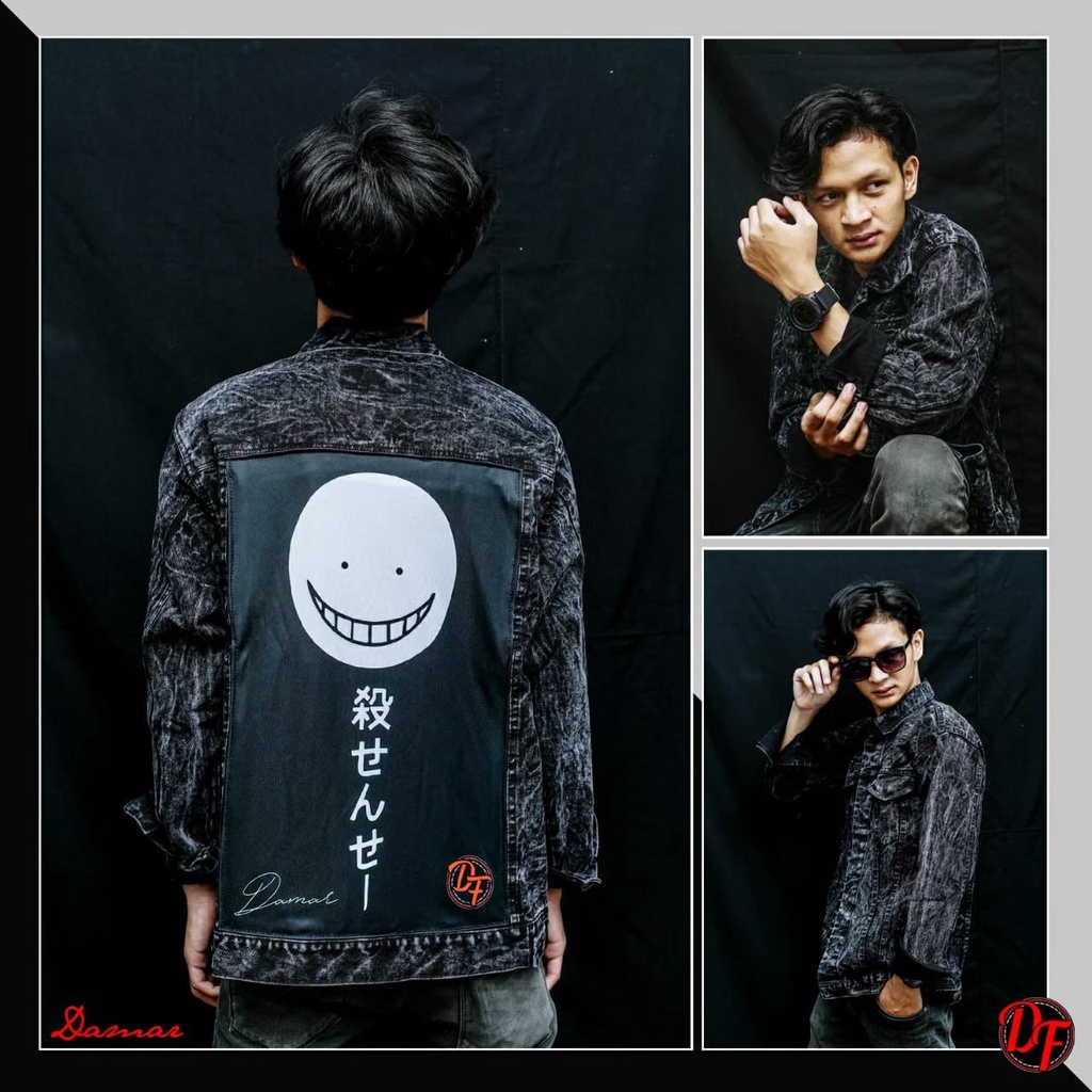 JAKET JEANS GAMBAR BELAKANG DENIM PRIA PRINT FULL PATCH EMBLEM PREMIUM JACKET SOBEK COWOK JEKET GAMBAR KARAKTER TERLARIS