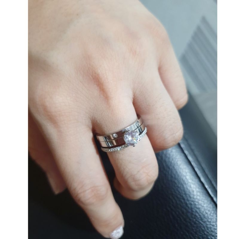 Cincin Titanium asli Silver mata kilau Premium Quality Anti karat anti alergi Stainless steel ori Zircon 779