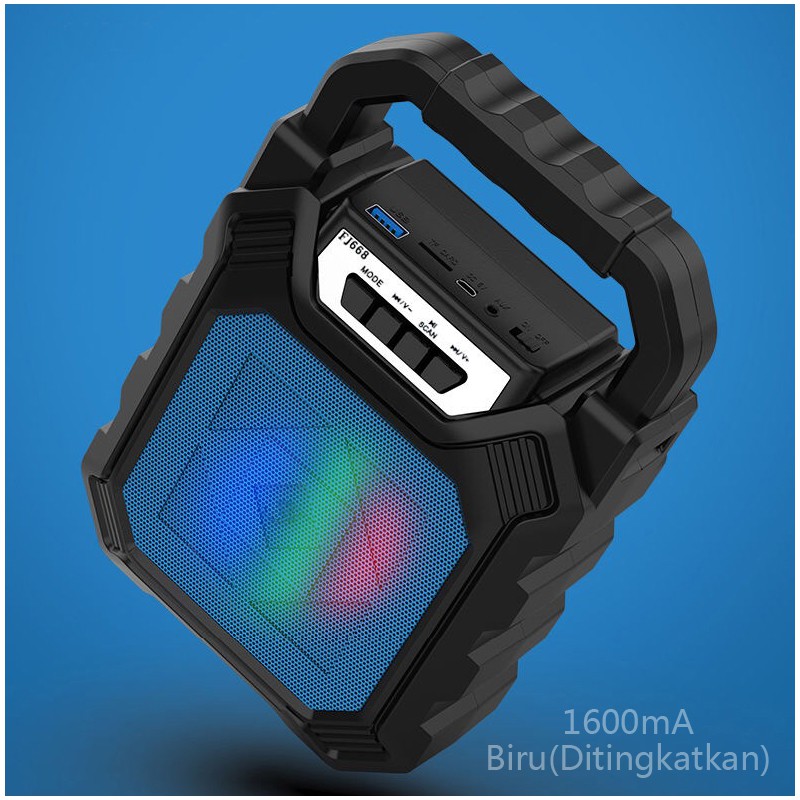 [UOOK] Speaker Portable Bluetooth Nirkabel Mic Salon Mini LED Disco Bass Wireless USB TF-Card BT15-Biru(Ditingkatkan)