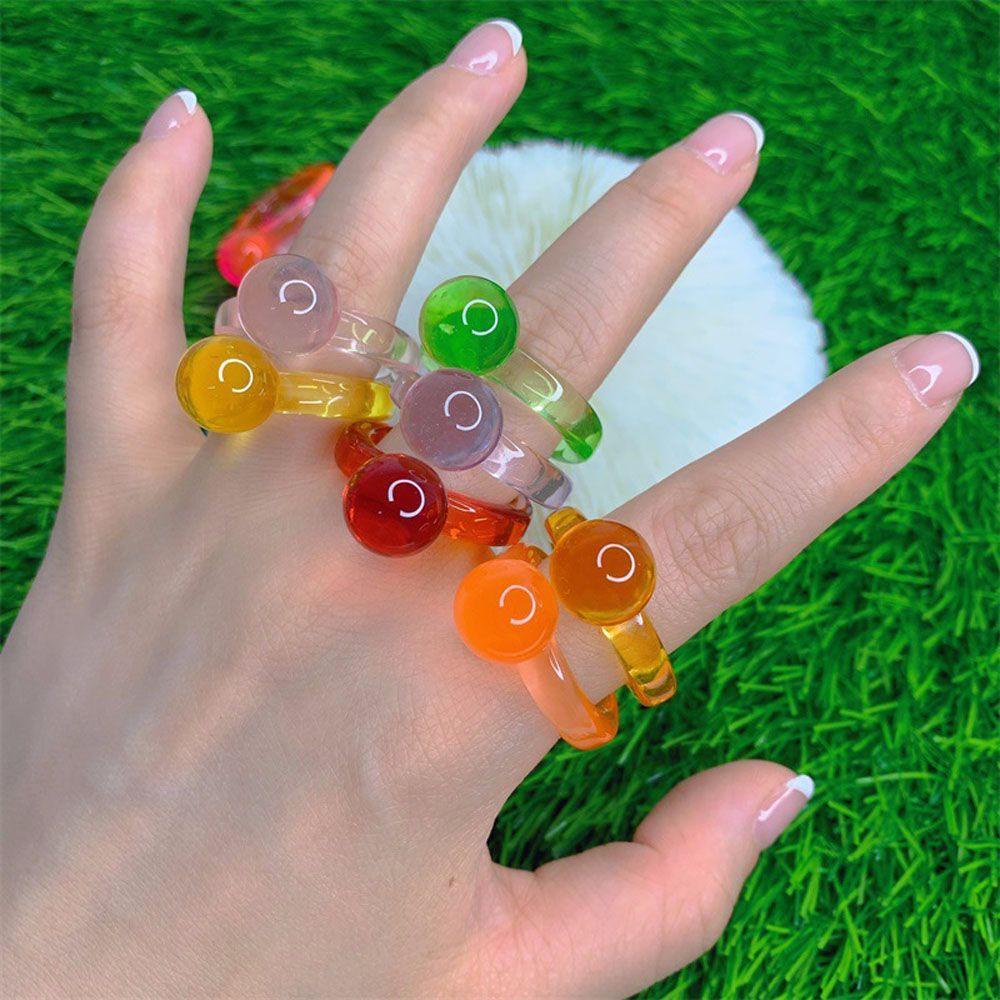 Mxbeauty Cincin Resin Hadiah Lucu Indah Manis Transparan Permen Warna Halus Geometris Fashion Perhiasan