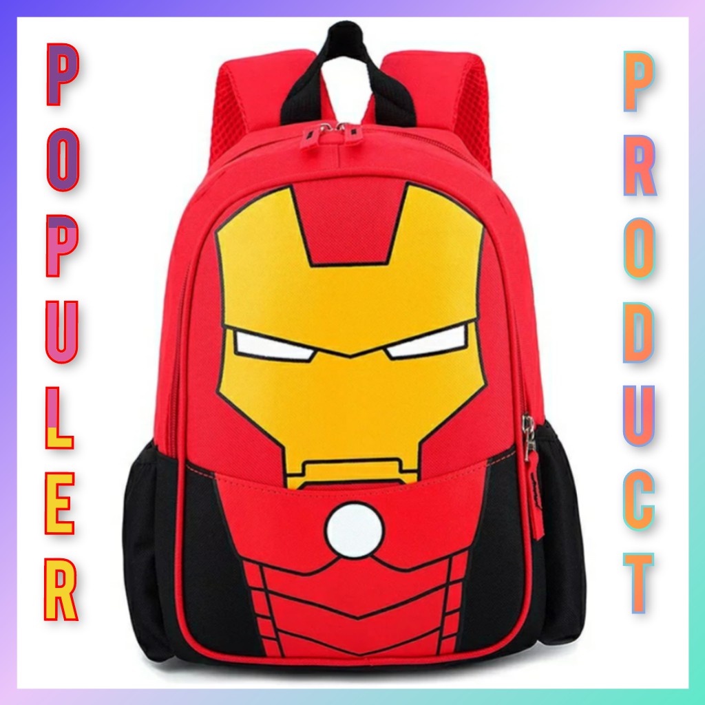 samasuka.shop - Ransel Sekolah Anak Laki Laki paud tk sd Terbaru Keren Super Hero Iron Man Kekinian