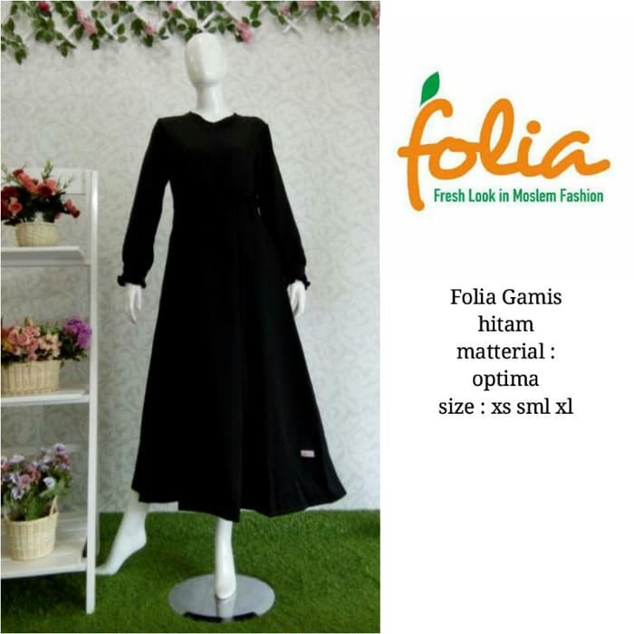 gamis katun FOLIA GAMIS HITAM/BAJU MUSLIM/BAJU WANITA