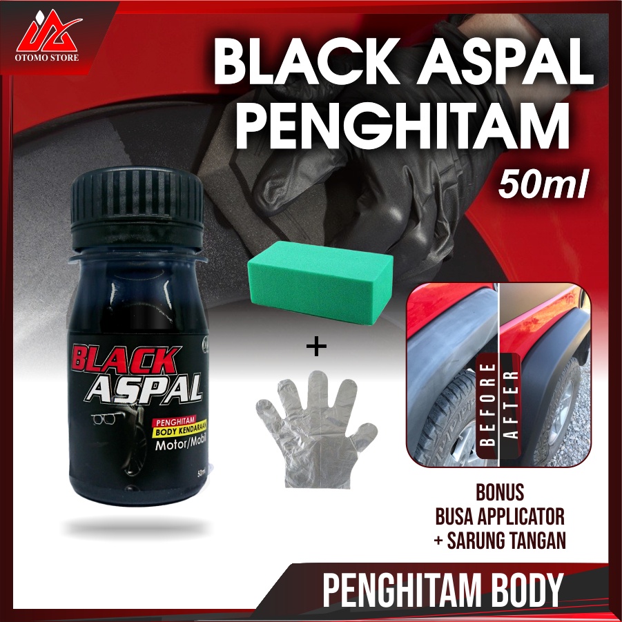 BLACK ASPAL Penghitam Body Motor Mobil Permanen Bonus Busa dan Sarung Tangan