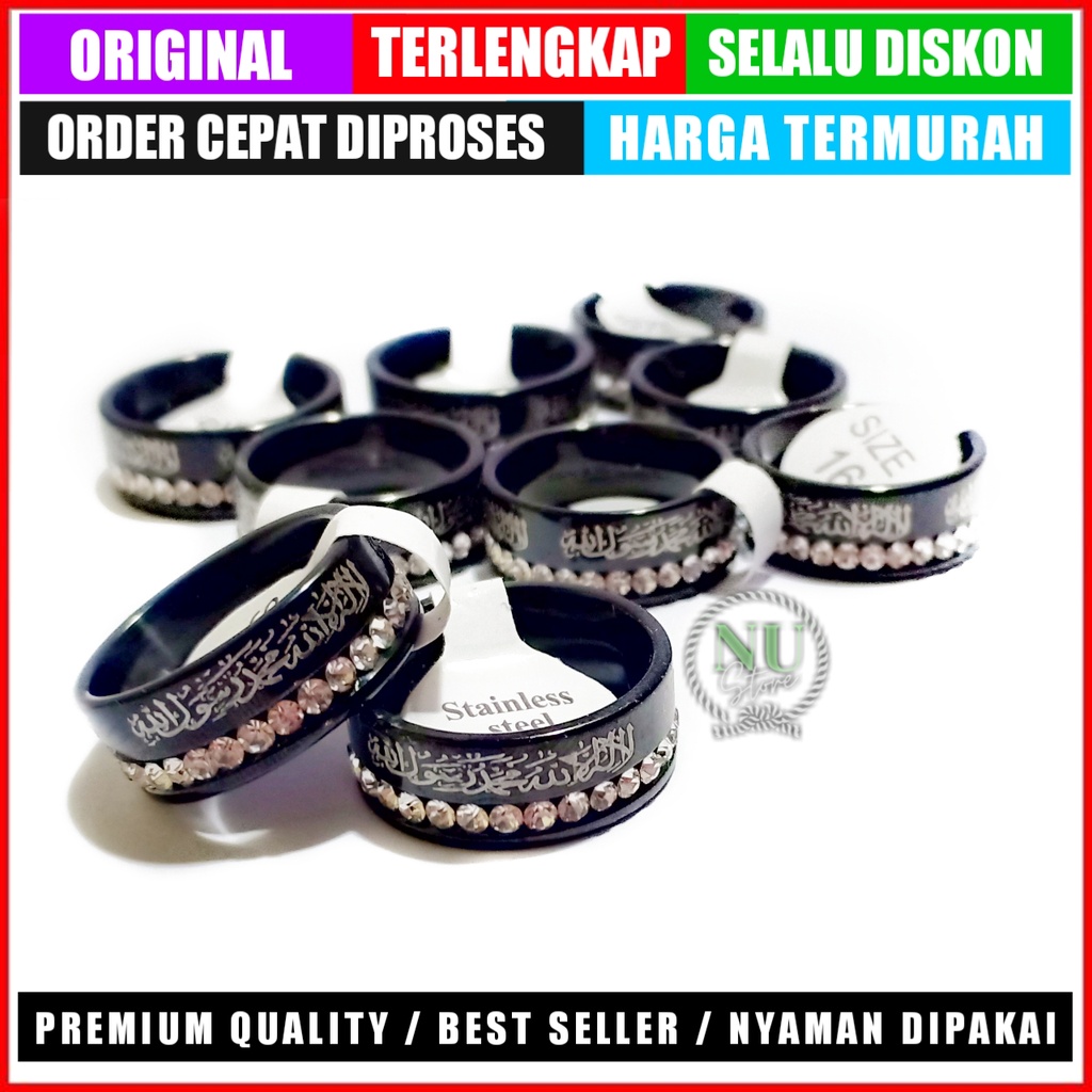 Cincin Tauhid Hitam Emas Permata / Cincin Tauhid Permata / Cincin Majelis Keren