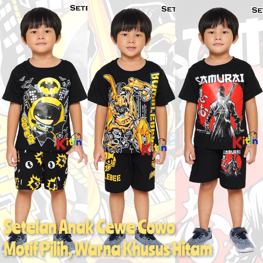 MK - SETELAN BAJU MAIN DAN HARIAN ANAK COWOK / LAKI JUMBO TANGGUNG 2-8 TAHUN KATUN MOTIF BATMAN SAMU