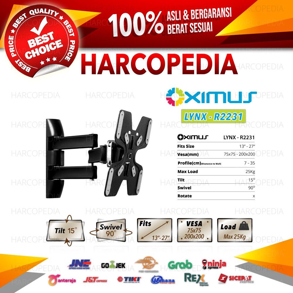 BRACKET TV Tilt Swivel LCD LED TV 13" - 37" OXIMUS LYNX-R2231 200x200