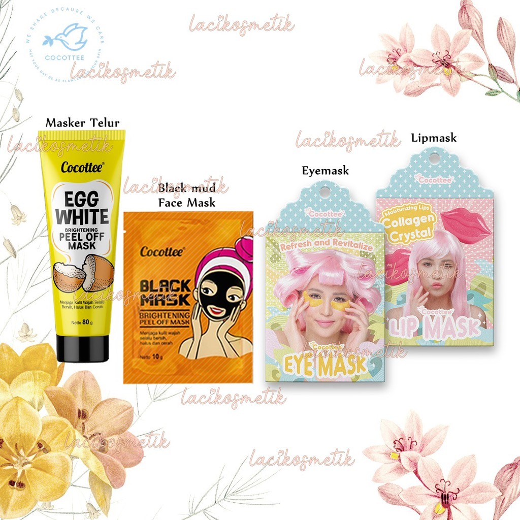 ✨LACIKOSME✨ COCOTTEE BLACK MASK PEEL OFF / MOIST LIP MASK / EYE MASK + COLLAGEN / MASKER TELUR