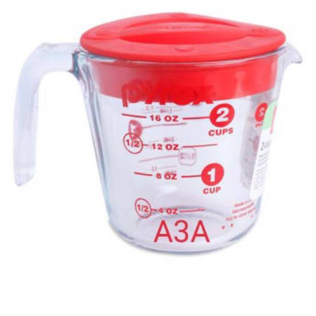 Pyrex Gelas Takar / Ukur / Kaca / Dengan Tutup 500 Ml/Onz Promo Hari Ini