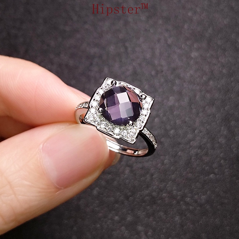 Hot Sale Punk Simple Personality Inlaid Purple Gemstone Square Ring