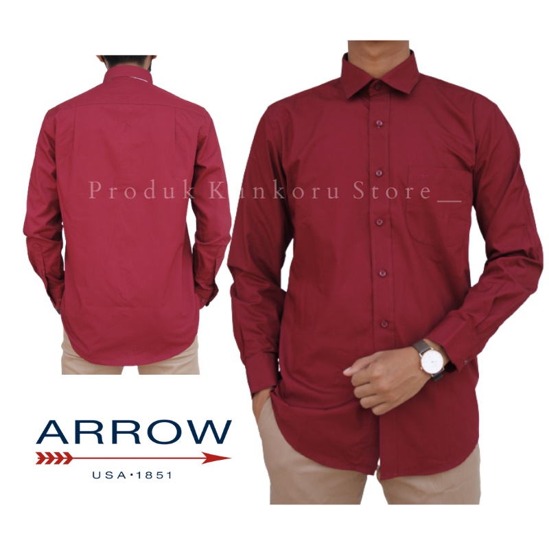 Kemeja Pria Lengan Panjang Arrow 02A Reguler Maroon Polos Branded Exclusive 100% Original Brand Size