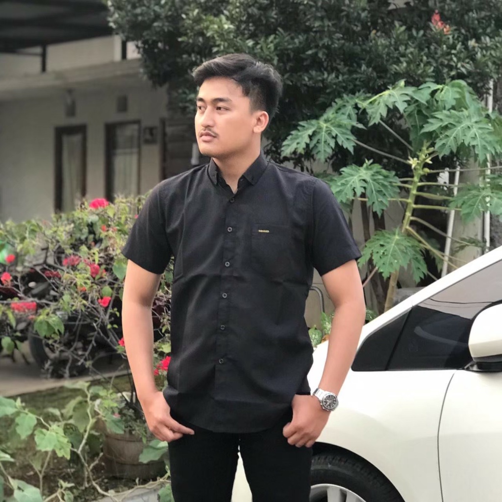 HEM kemeja polos pria kemeja kasual kemeja polos pendek pria basis motip polos terbaru 2021