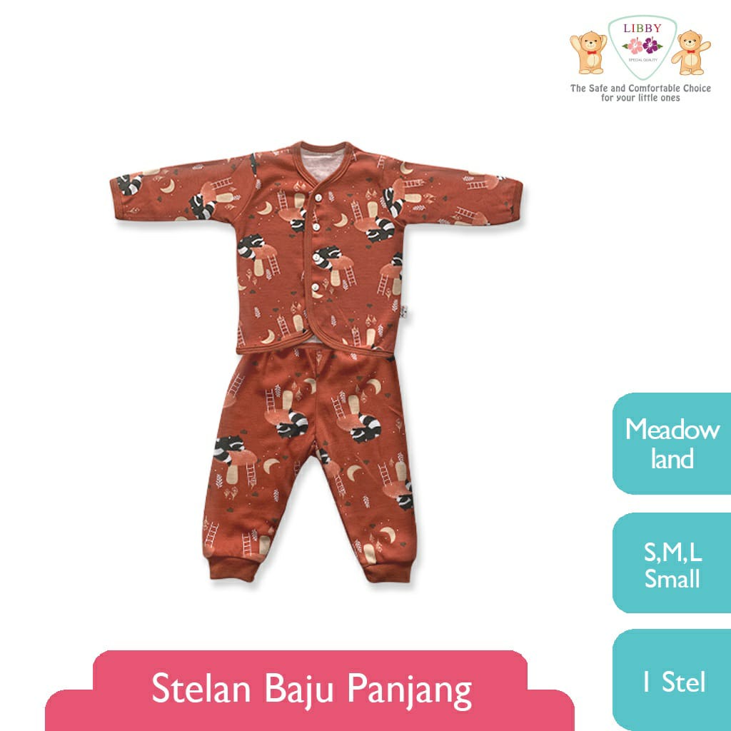 Libby Stelan Baju &amp; Celana Panjang Kancing Depan Meadow Land Series (Satu Set Isi 3Pcs)