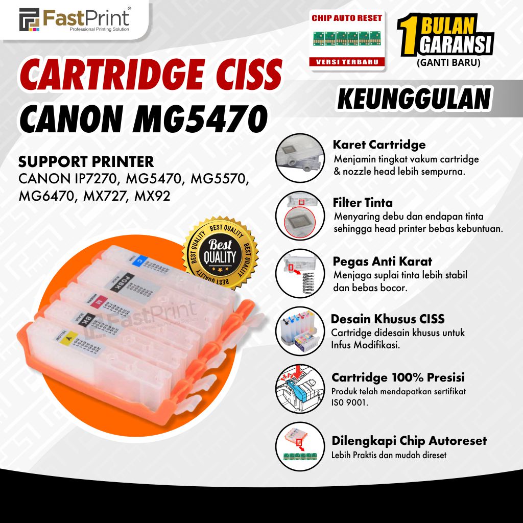 Cartridge CISS Infus Printer Canon IP7270 MG5470 MG5570 MG6470 MX727 MX927 IX6770