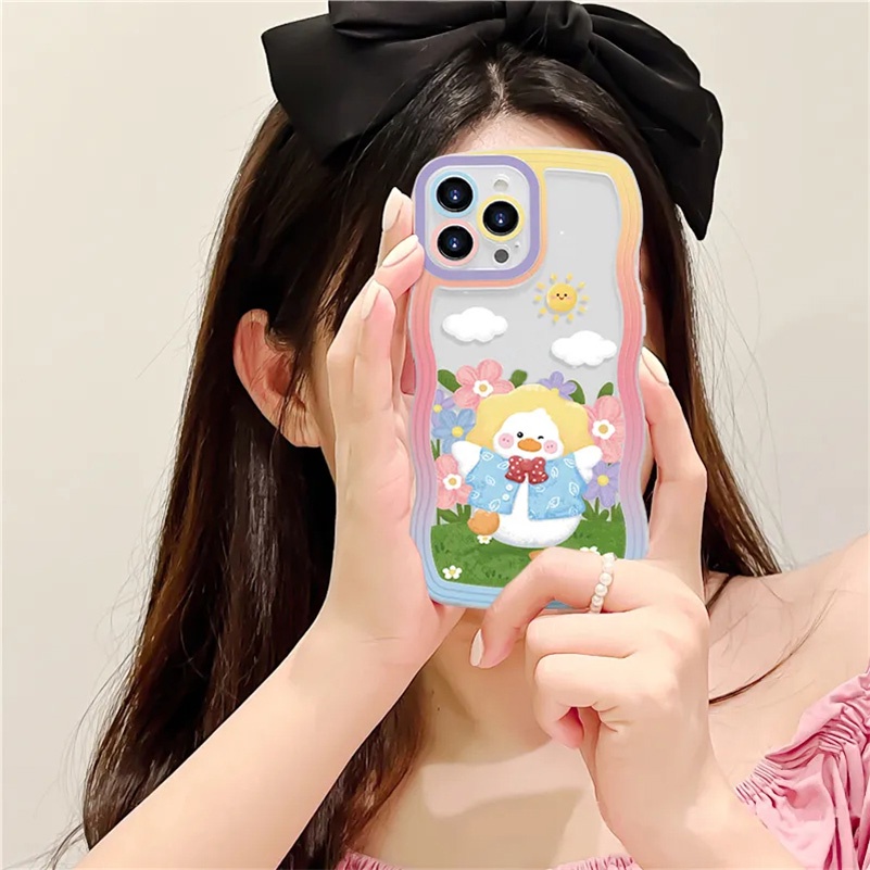 Soft Case Pelindung Lensa Kamera Motif Kartun Bebek Bahan Karet Tebal Untuk iPhone 14 13 12 11 Pro Max X Xr Xs Max 8 7 6 6s Plus