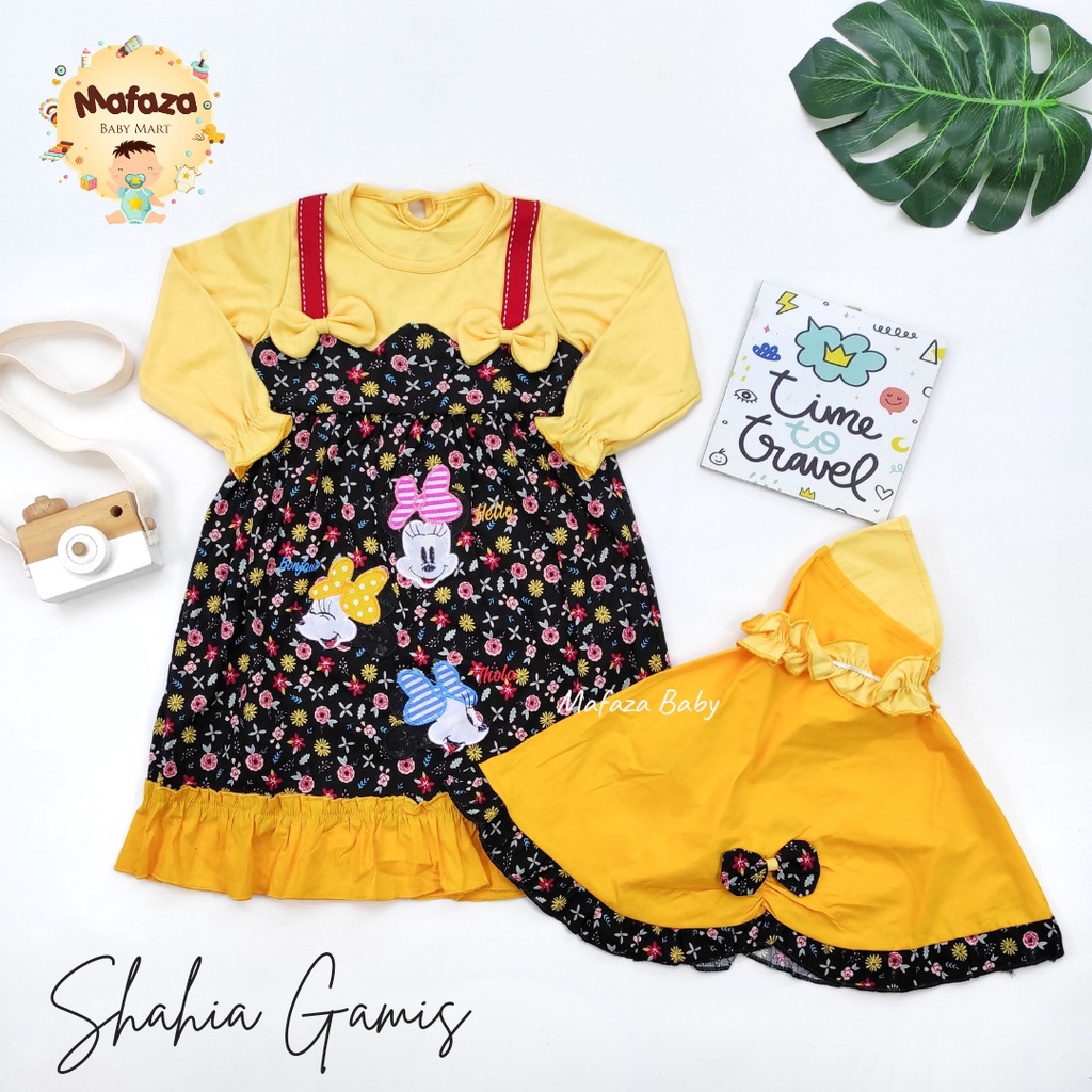 MAFAZABABY Baju Muslim Anak / Bayi Dress Muslim Anak Baju Muslim Bayi Gamis Anak Murah Gamis Anak 6-18 Bulan Murah Bahan Katun Berkualitas SNI-Shahia (kuning)