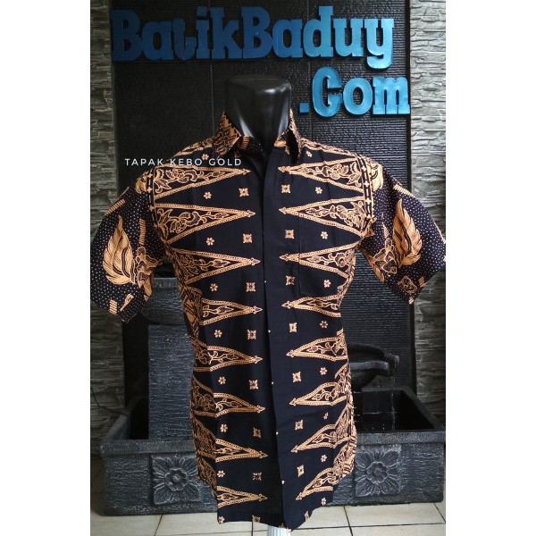 Promo Stok Terbatas  Asli Banten Kemeja Batik Banten Pria Motif Tapak Kebo Gold