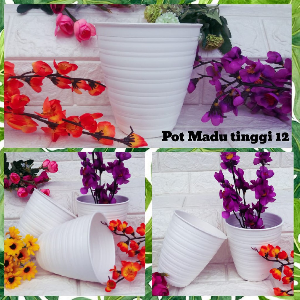 Pot Tawon Pirus 12 Cm Putih Madu Pirus Pot Plastik 12CM Pot Vas Bunga Putih Pot Tawon 12 Putih