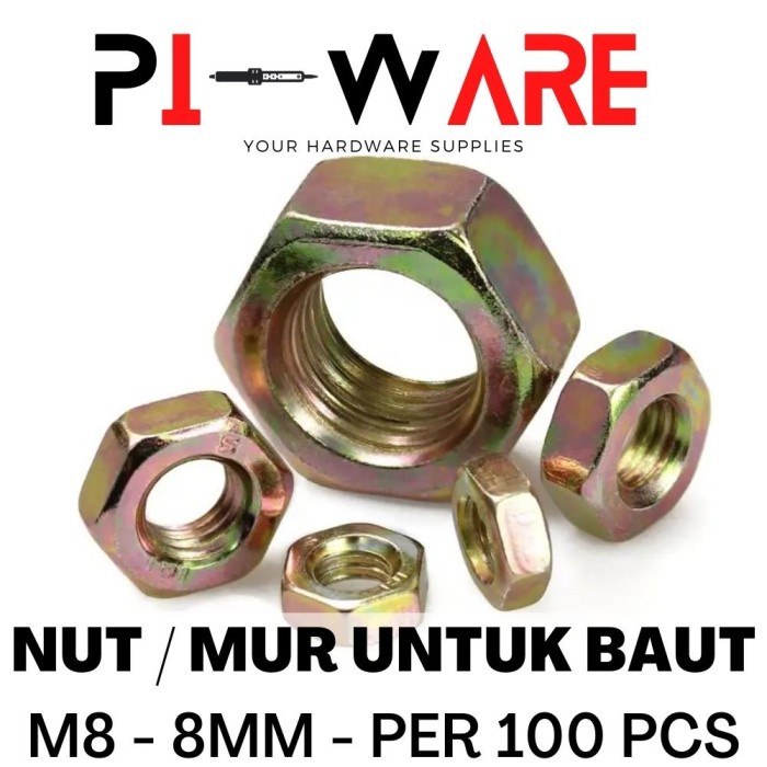 Per Bungkus Isi 100 Pcs Mur Hex Nut Untuk Baut M8 8mm 8 mm