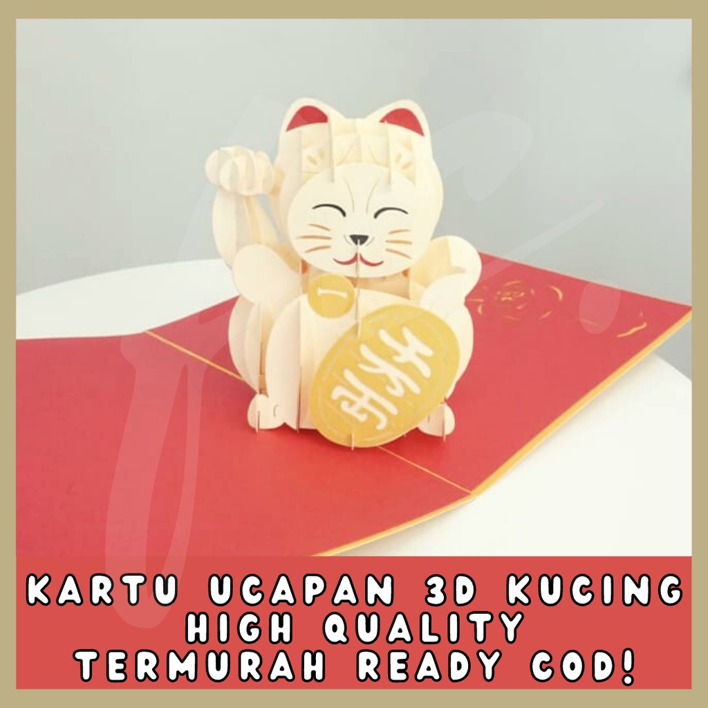 CNY 3D Greeting Card / Kartu Ucapan Imlek / Chinese New Year Kucing Selamat Datang Hoki Manekineko