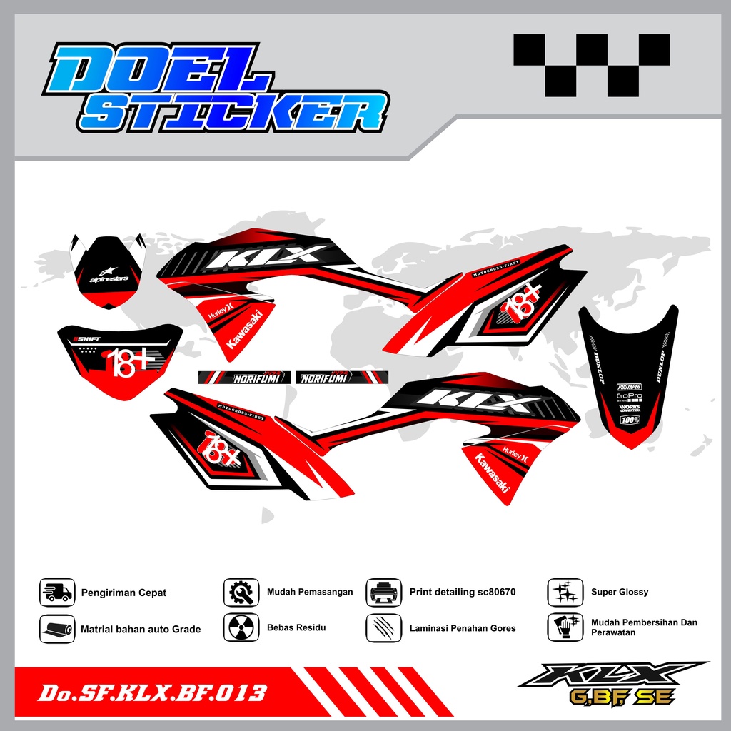 Sticker Striping Honda KLX 150 G , BF , SE Lama List Variasi Hologram , Crome Doel 013